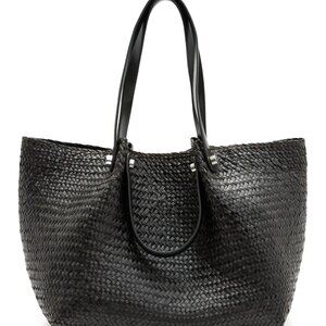 NEW AllSaints Allington Straw Tote Black